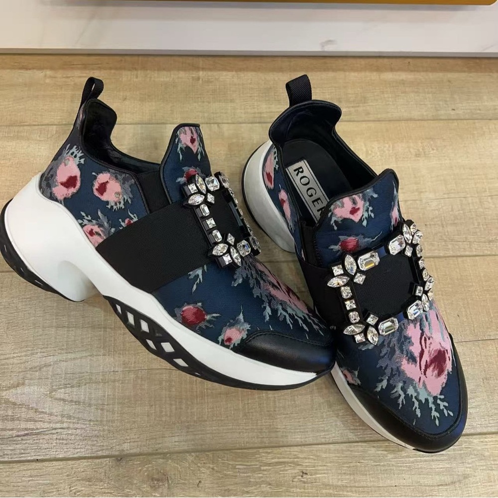 Roger Vivier Black，blue, and Pink Floral Sneakers